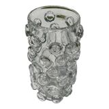 Contemporary hand-blown transparent Murano glass vase with bubbles