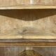 19th-century English corner cabinet in oak, mahogany, and fir.