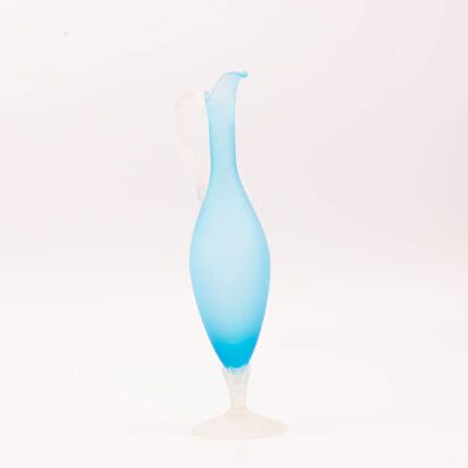 Elegant azure blue blown glass ewer vase