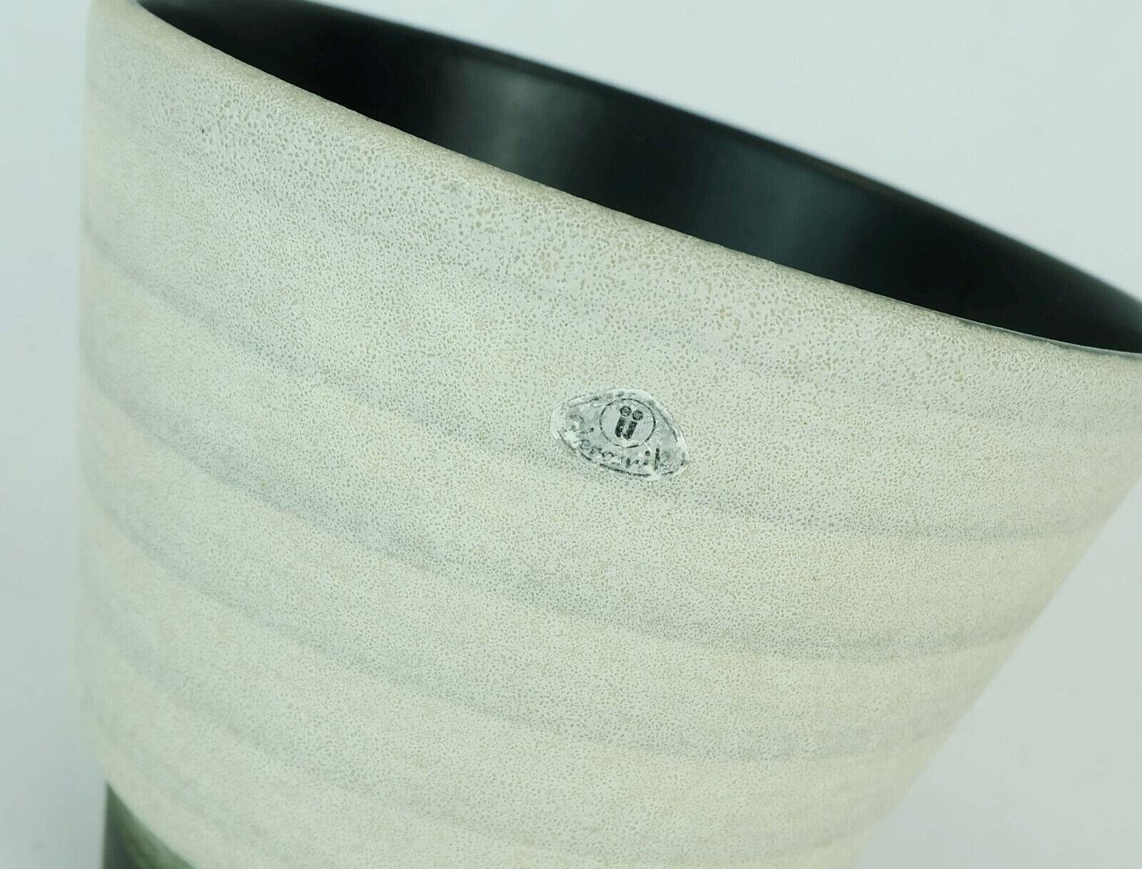 Mid century flowerpot planter u-keramik stripe pattern shades of gray and black 50s 60s