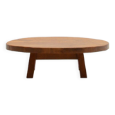 Table basse artisanale brutaliste en chêne français, années 70.