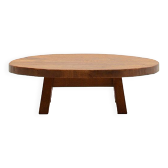 French oak brutalist artisan coffee table, 70s.