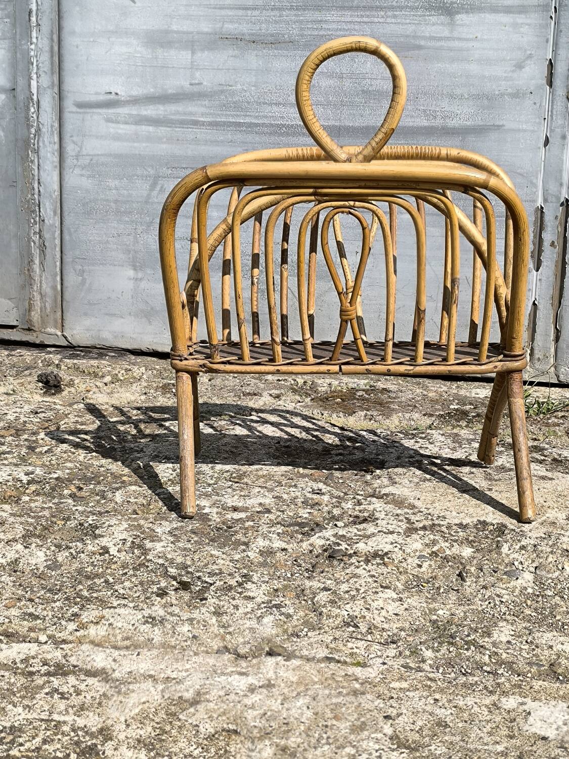 Vintage wicker and rattan magazine rack