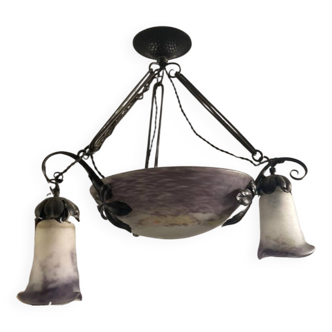 Lampe en verre 3 tulipes ancien