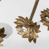 Set of 3 Doré Laiton Candle Holders – Art Nouveau Flower & Leaf Design, Italy, 1940s