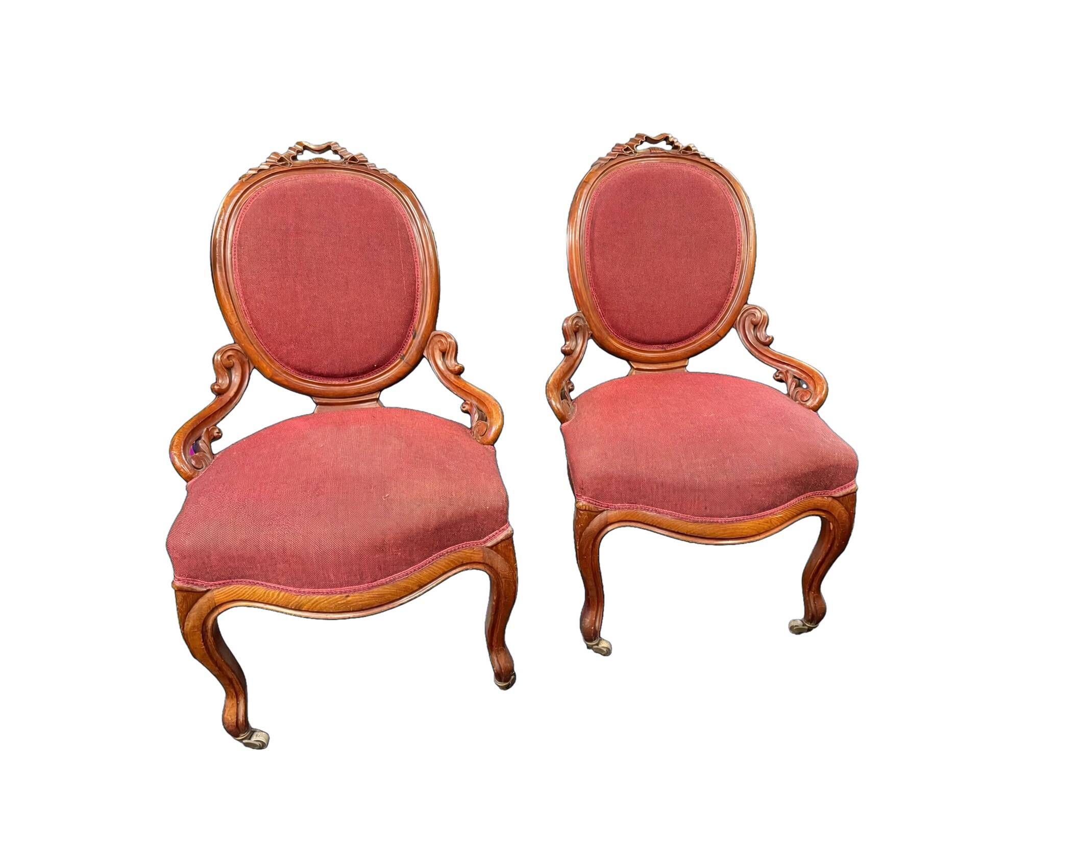 Pair of oval medallion back armchairs in Napoléon III style