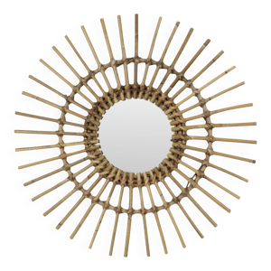 miroir en rotin et bambou - soleil
