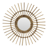 Mid-Century Rattan and Bamboo Sunburst Mirror, France, 58 cm
