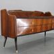 1950s Organic Italian Sideboard with Glass Top and 4 Drawers