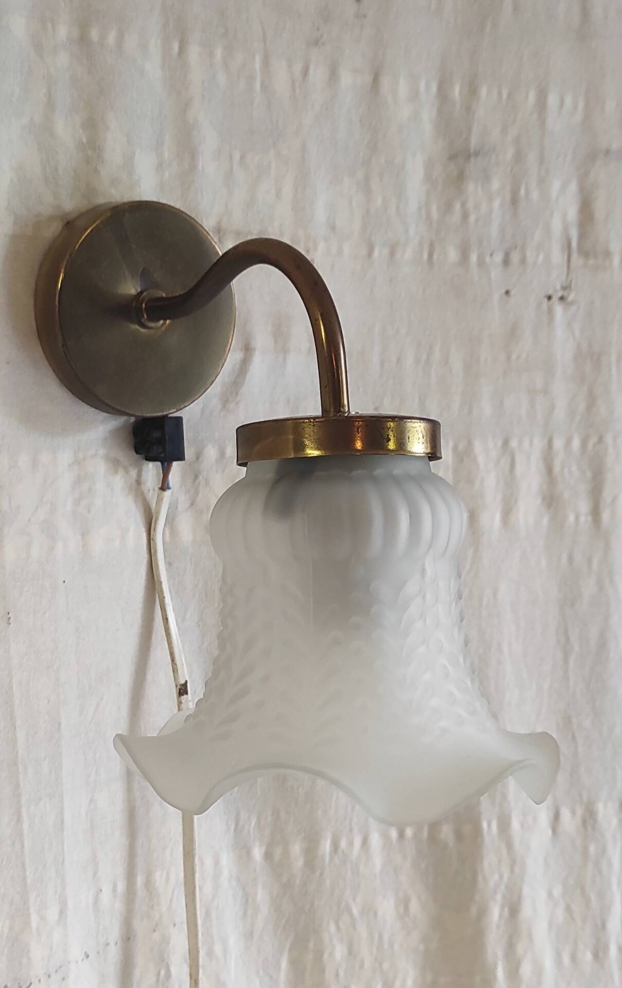 Swan neck wall lights in brass and glass - mid 20th century.