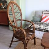 Vintage 1970s bamboo and rattan leaf armchair