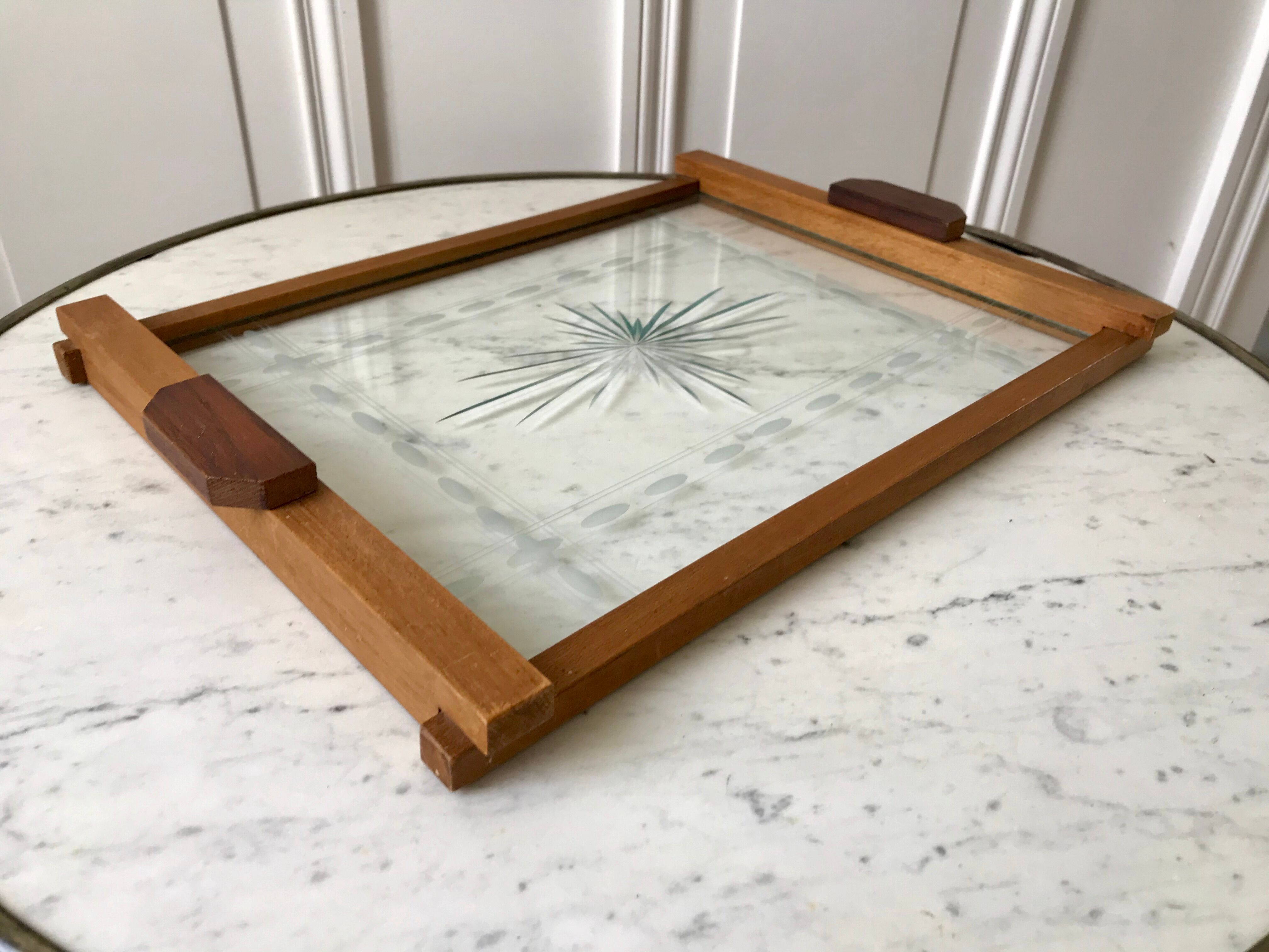 Wooden top and art deco glass 30s