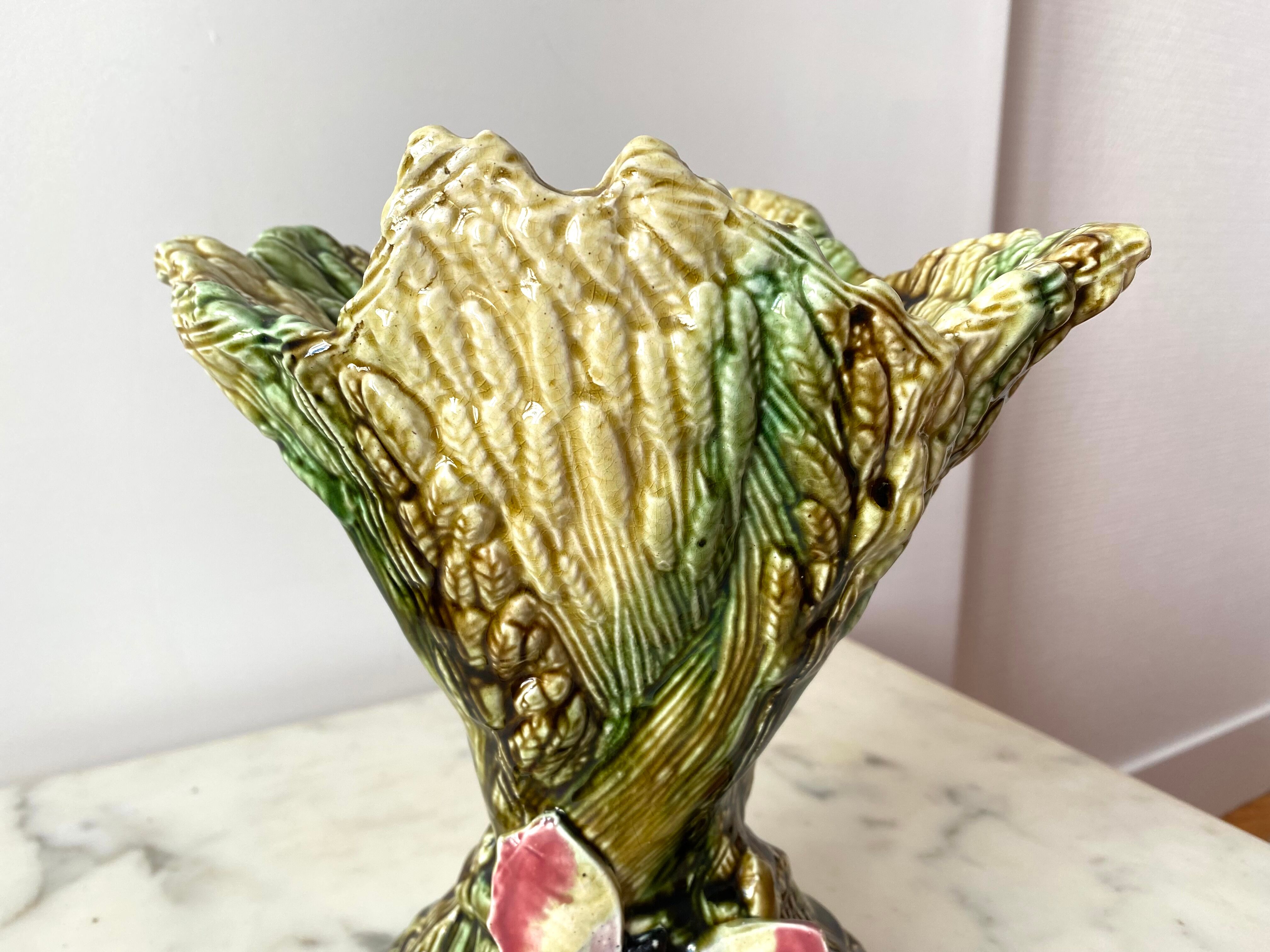 Slip vase majolica sheaves of wheat 30s vintage