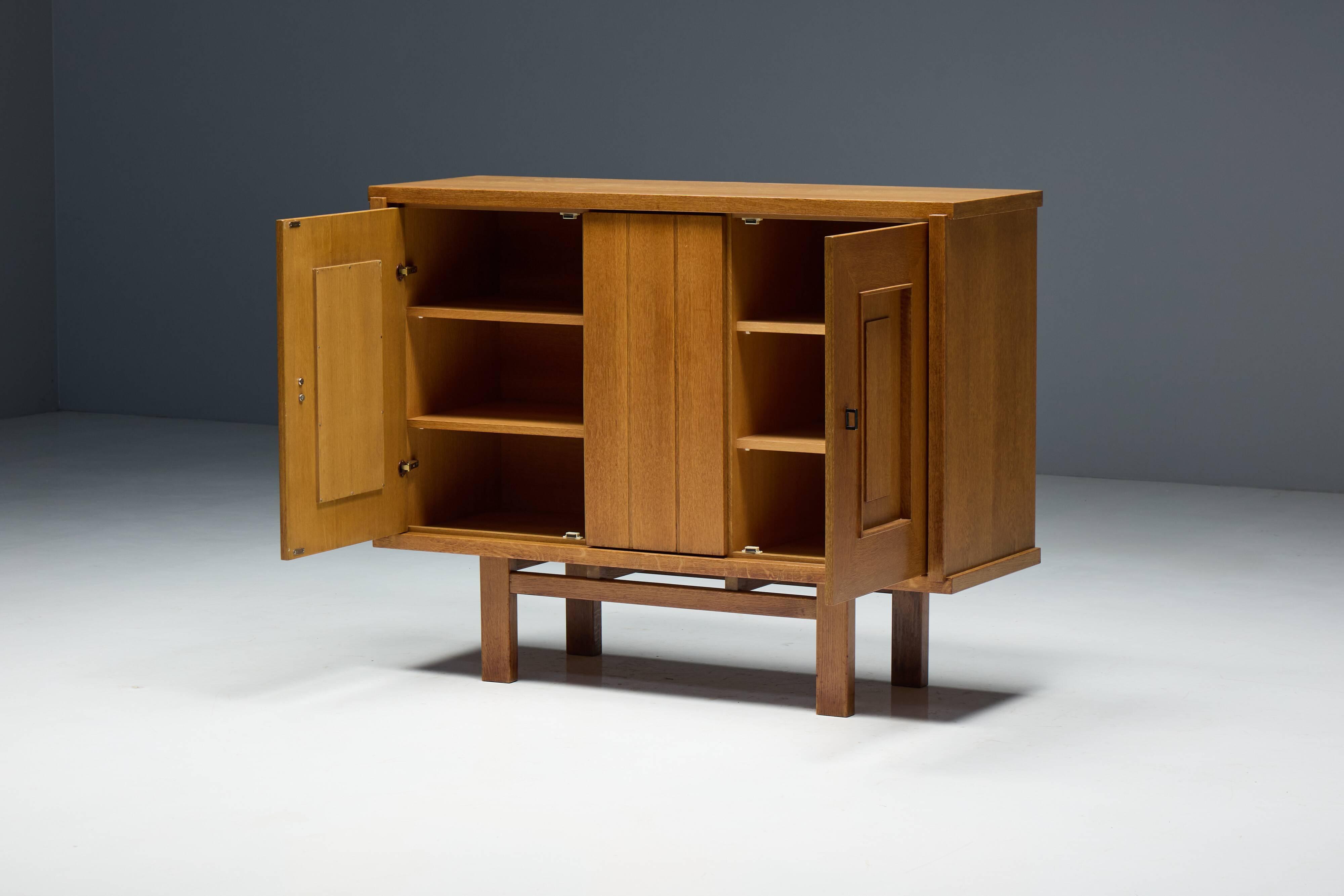 Brutalist Oak Cabinet, Belgium, 1960s