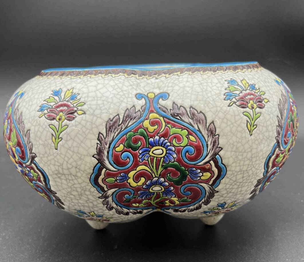 Late 19th century glazed earthenware planter, Longwy enamel style - 648003