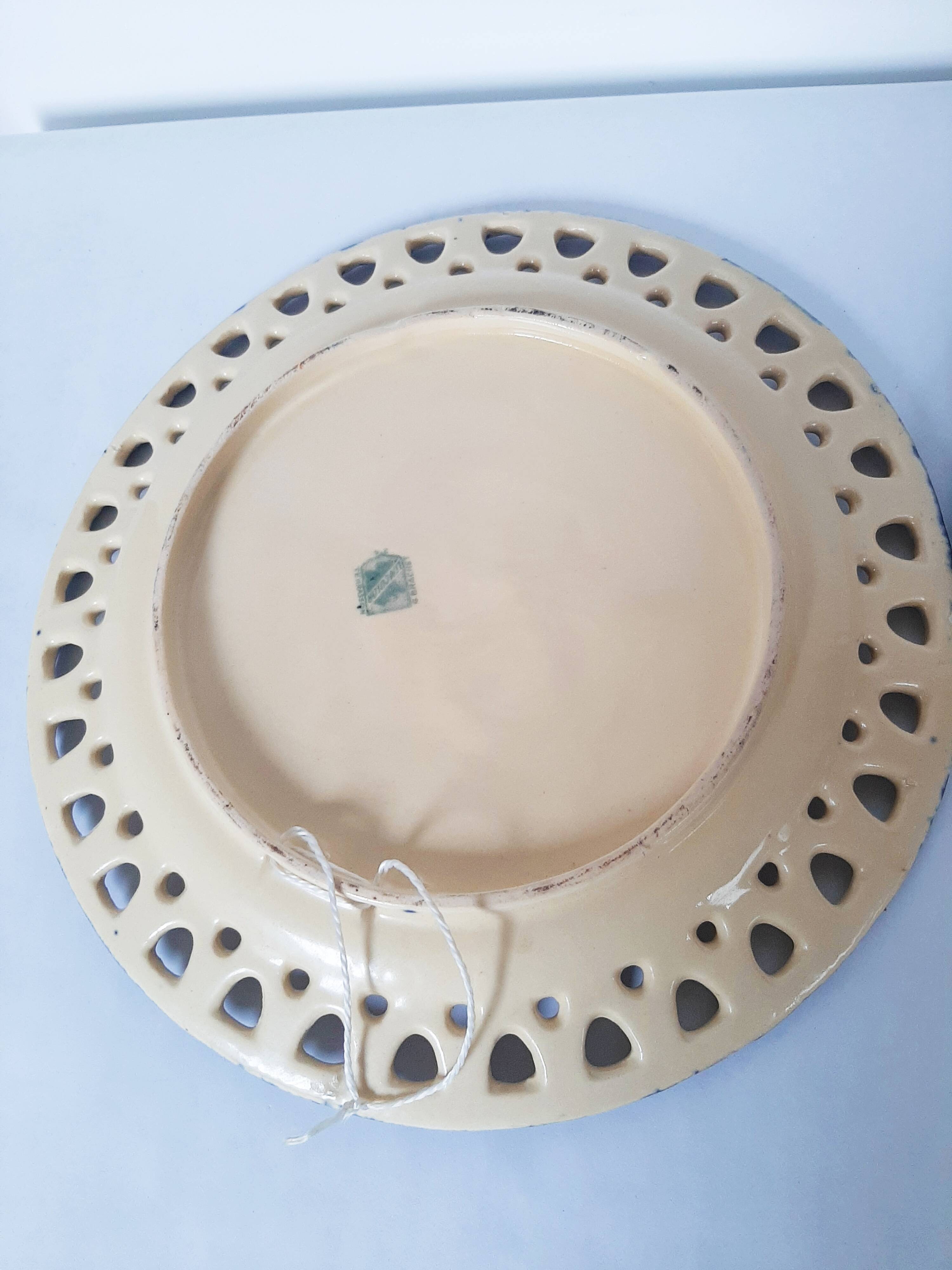 Decorative openwork plates with blue flowers