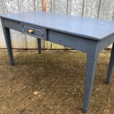 Reconstruction period oak table with 1 drawer painted blue.
