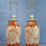 Japanese Kutani tablelamps made from porcelain vases from Meiji period (1868-1912). A pair.