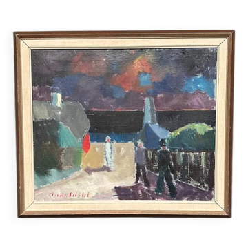 Original Swedish Oil on Canvas – "Promenade" by Arnold W. Pedersen – Signed – Vintage and Framed – 71 × 61 cm (28" × 24")