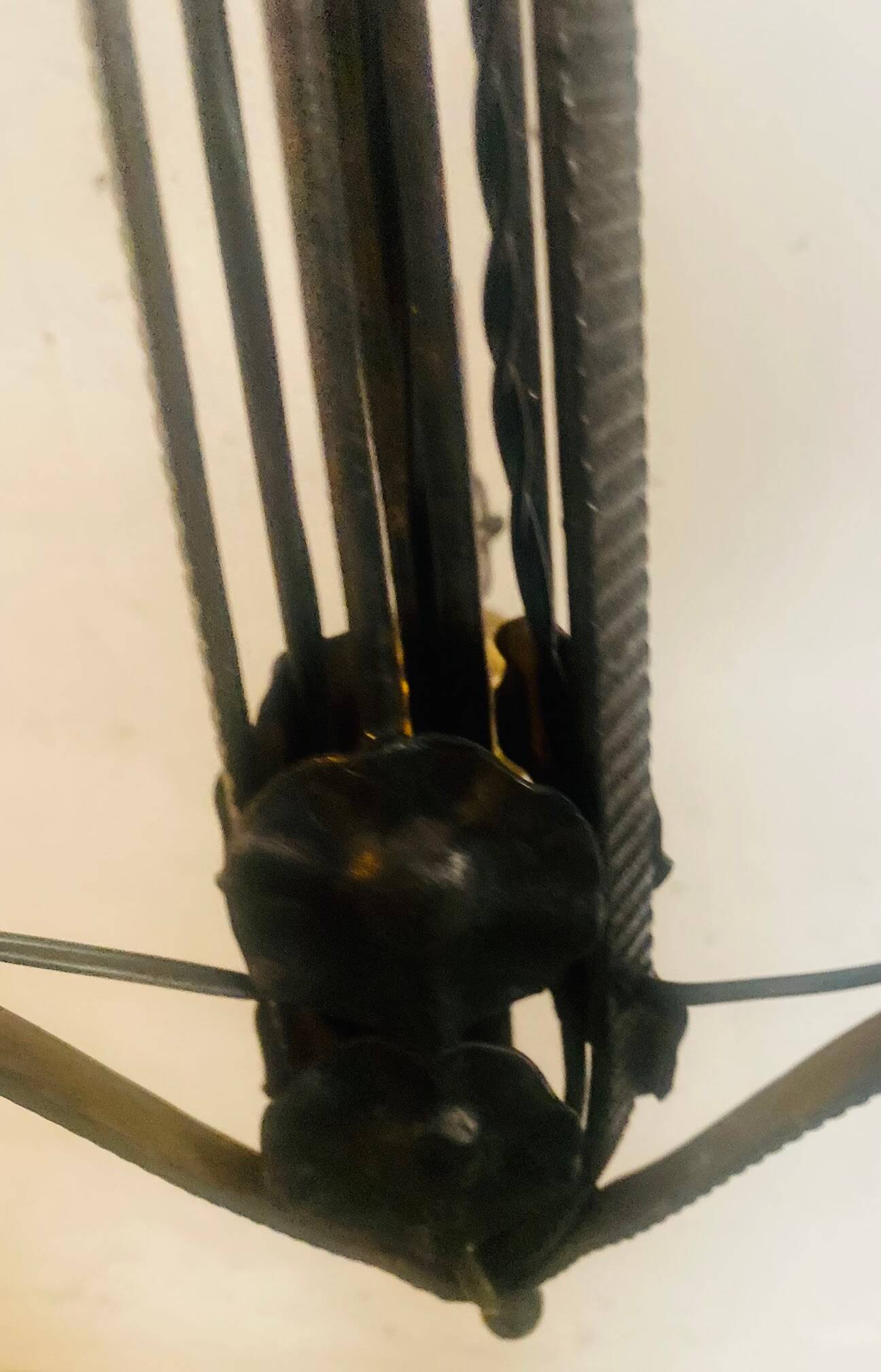 Antique Art Deco wrought iron lustre with 3 tulips in pâte de verre signed Delatte.