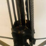 Antique Art Deco wrought iron lustre with 3 tulips in pâte de verre signed Delatte.