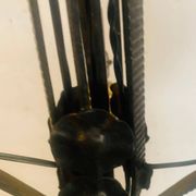 Antique Art Deco wrought iron lustre with 3 tulips in pâte de verre signed Delatte.