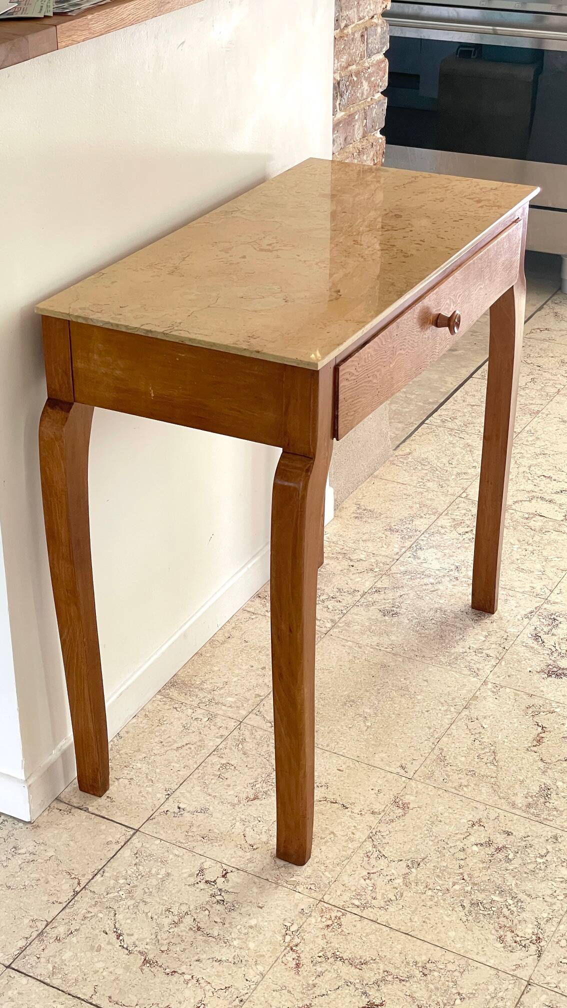 Vintage wood and marble console desk