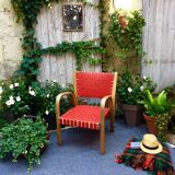 Bow Wood Steiner armchair red slats