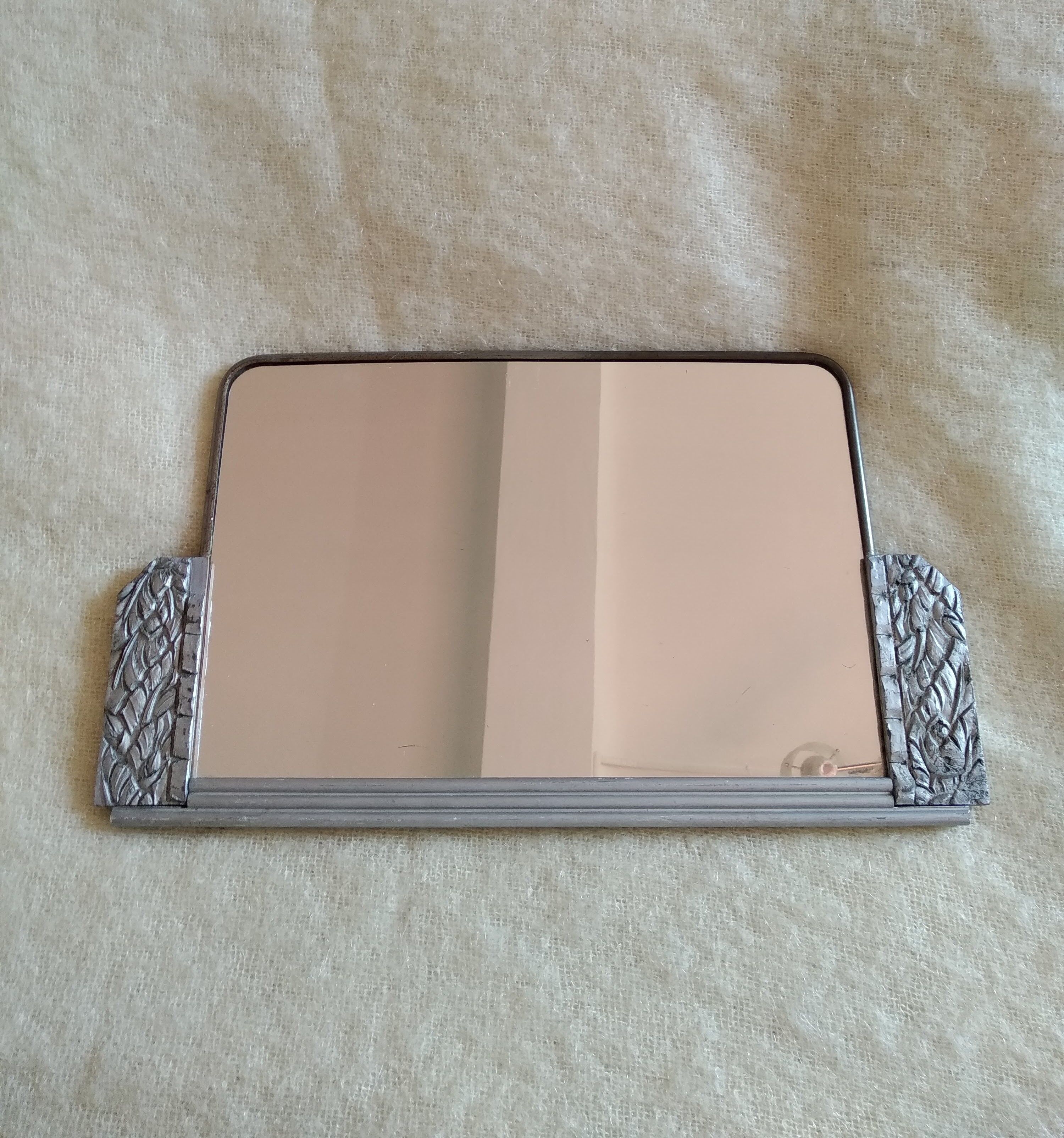 Miroir art déco bois et métal argenté 44x26cm