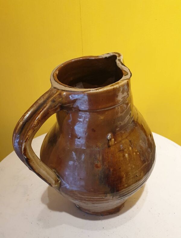 Pichet en terre cuite vernissée XIXème