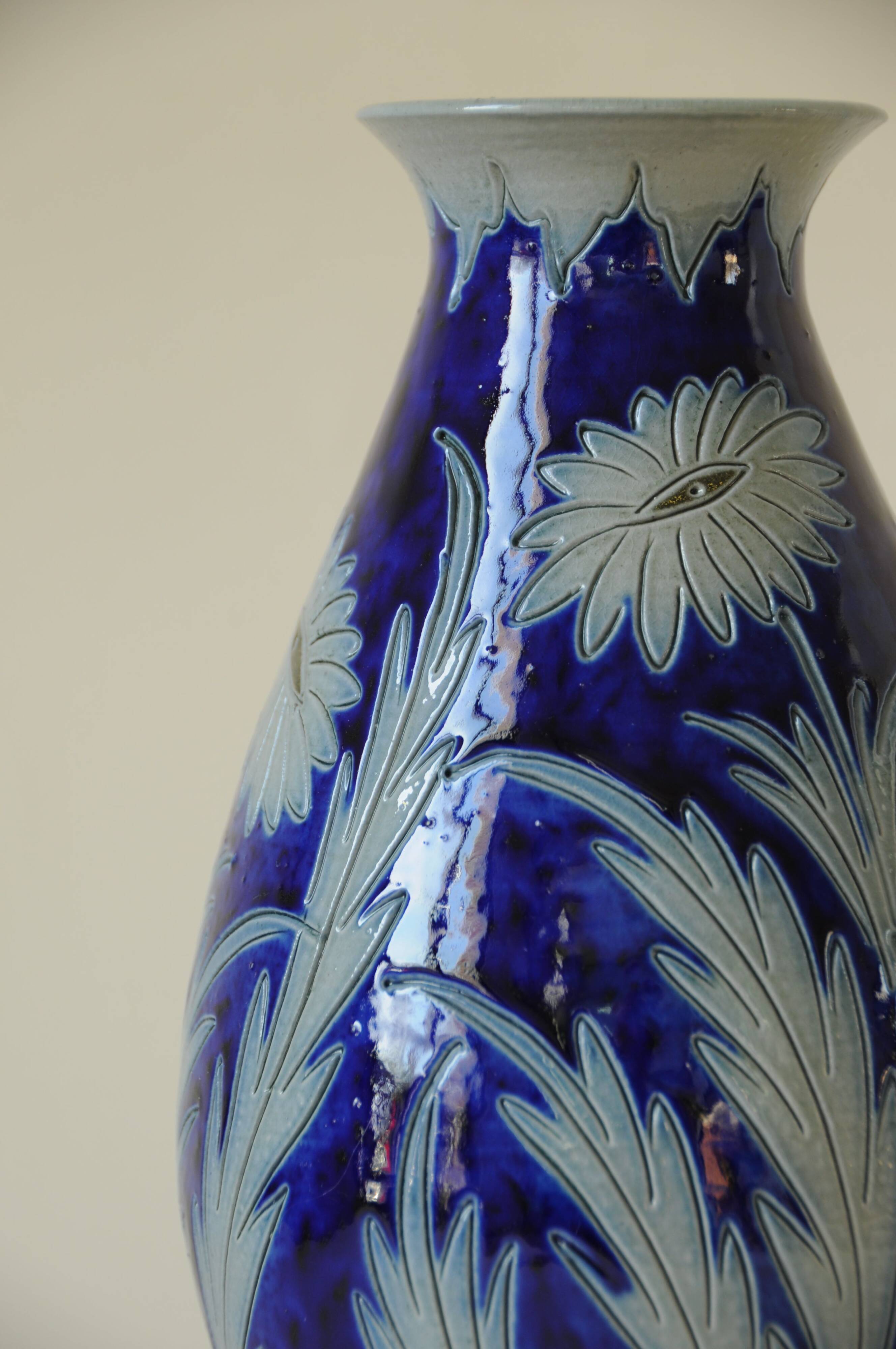 Vase en grès d'Alsace Betschdorf - Potterie Schmitter - Gris et Bleu Cobalt