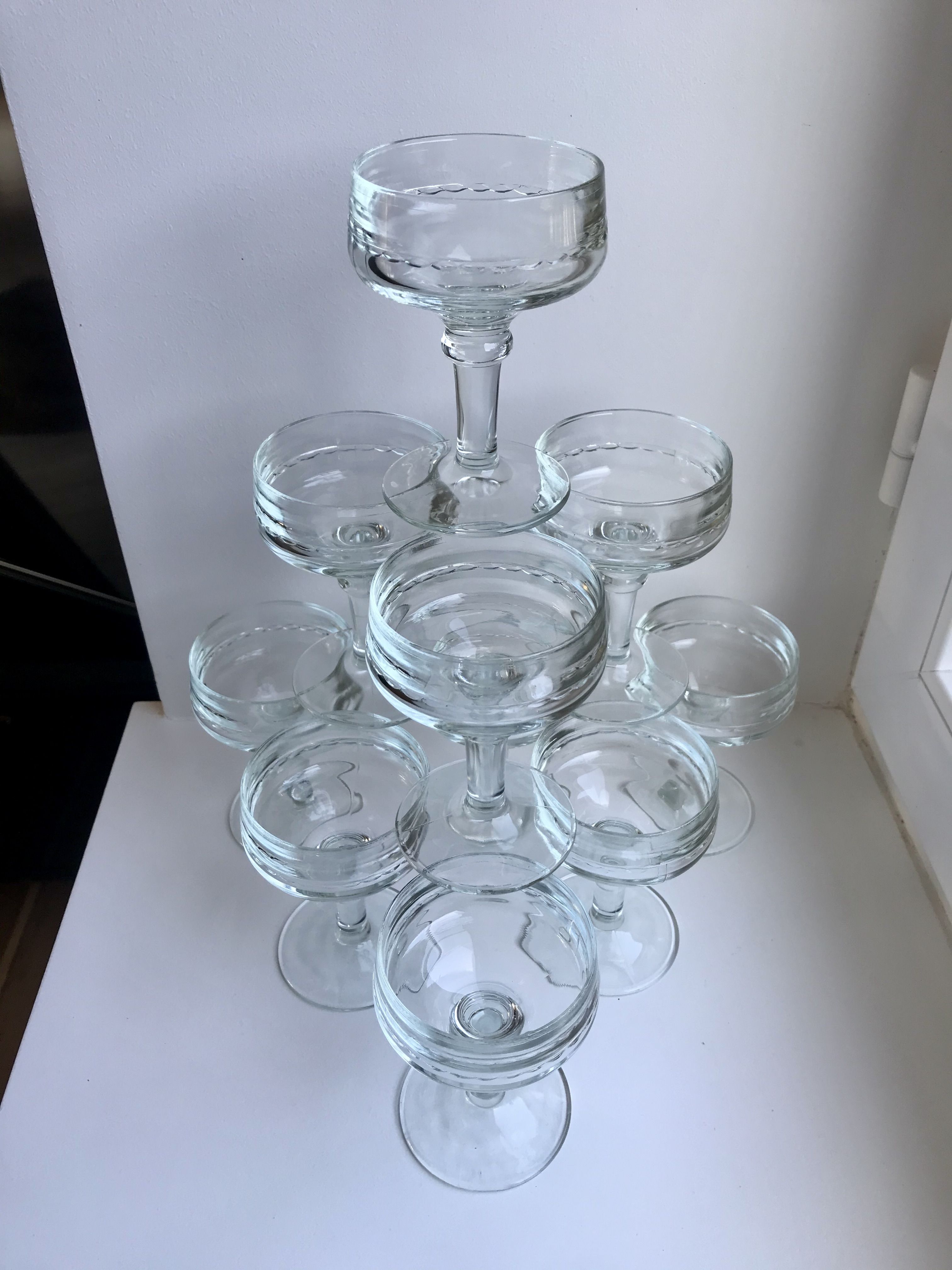Set of 10 glasses with molded glass bar legs in 70s