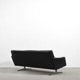 Mid-century modern black leather Scandinavian sofa, 1960s