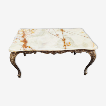 Multicore marble table, carved bronze base