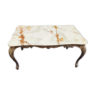 Multicore marble table, carved bronze base