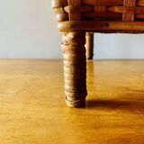 Large vintage rattan and wicker sewing basket with fabric seat