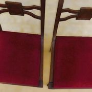 2 stylish solid wood chairs with red velvet fabric seats