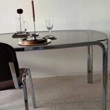 Space age dining table in smoked glass & chrome