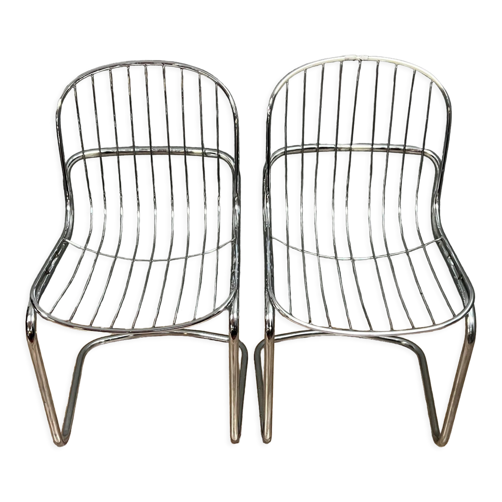 Pair of chromed metal chairs 1970