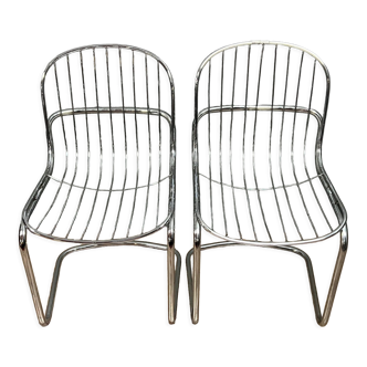 Pair of chromed metal chairs 1970