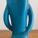 Sculptural vase in azure blue ceramic, hand-painted floral decoration –