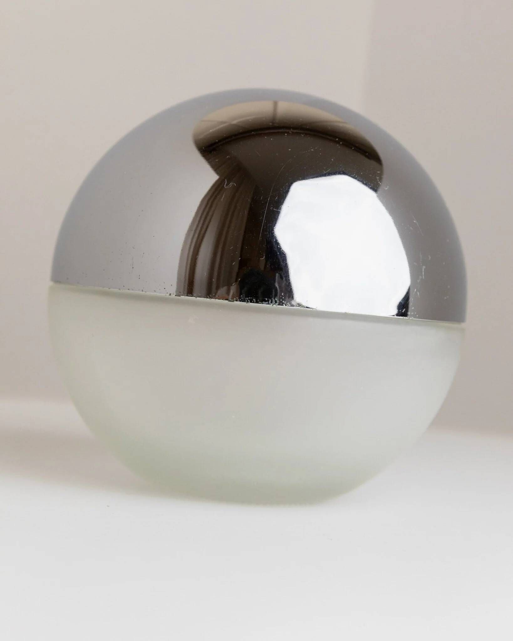 Silver chrome and frosted glass Space-Age liqueur bottle, 1980s Italy, decorative decanter
