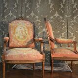 Pair of Louis XVI Style Armchairs in Walnut