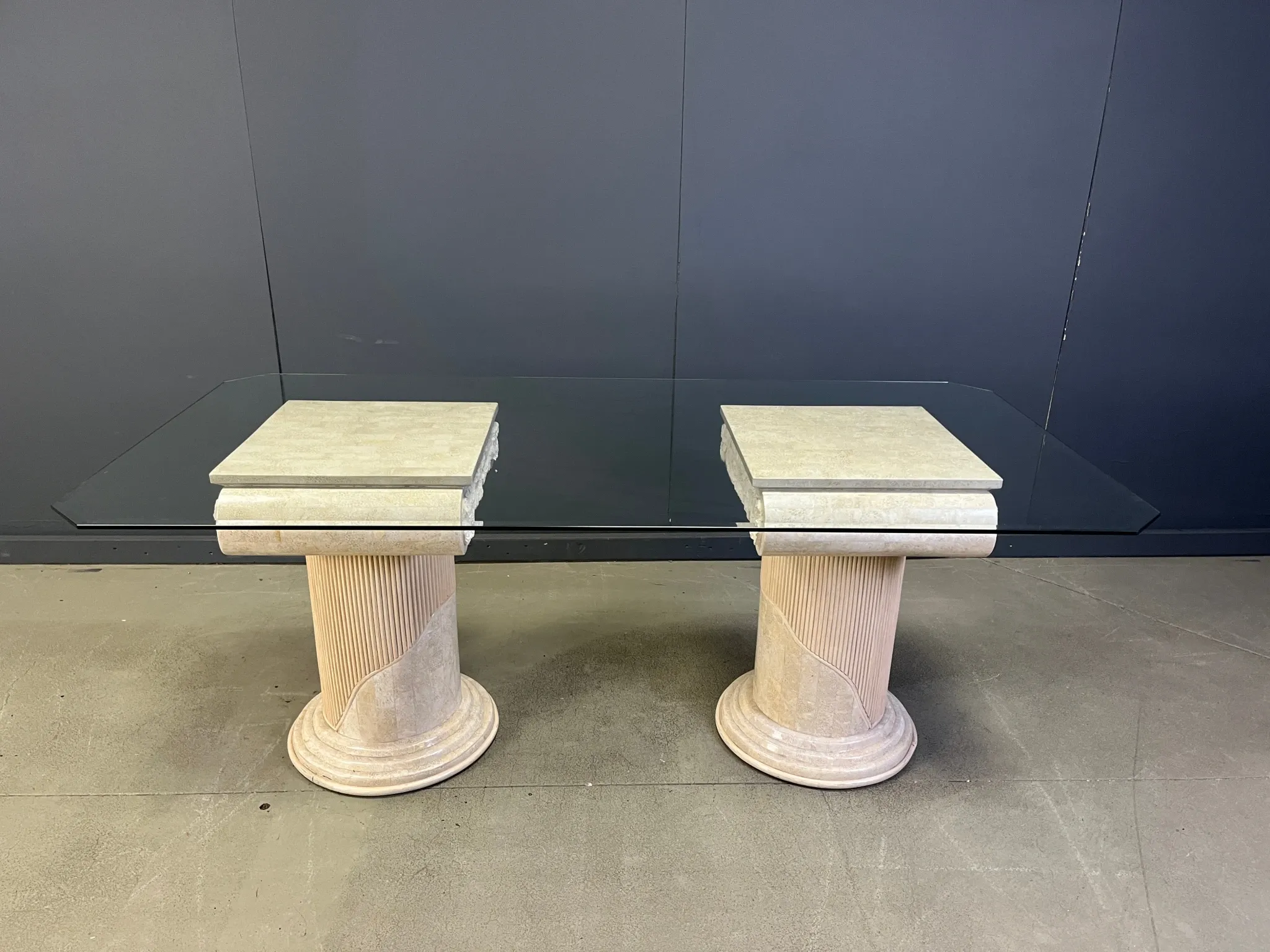 Vintage tessellated stone pedestal dining table by Maitland Smith, 1970s