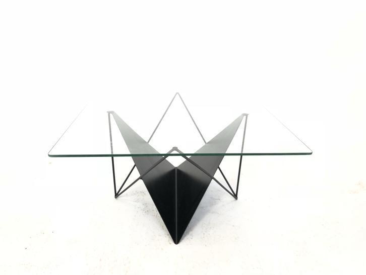 Table basse verre fil acier années 80