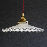 White opaline pendant light with crenellated edges