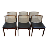 Set of 6 vintage rosewood and cane chairs Tito Agnoli "La Linea" 1960