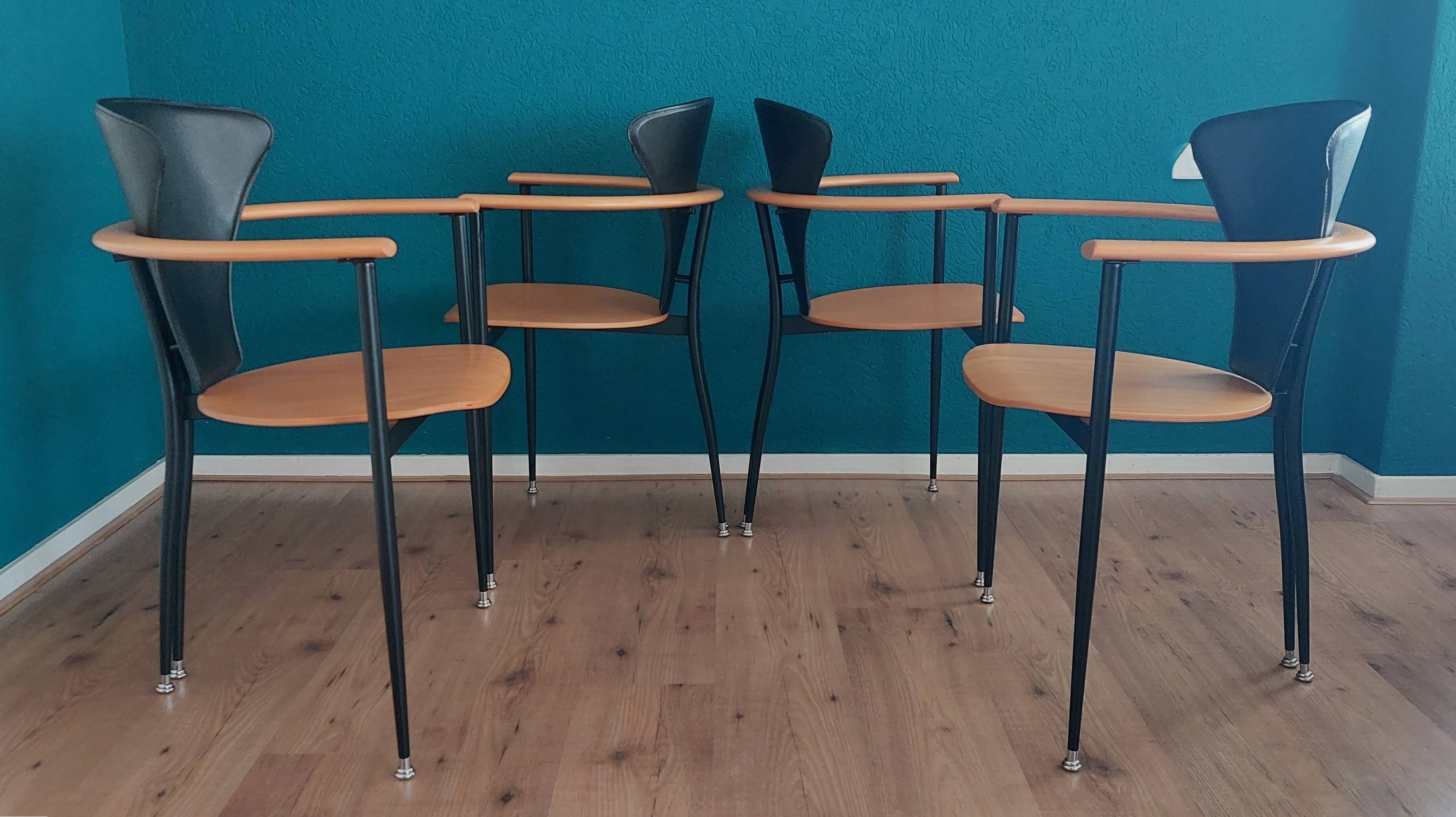 Set of 4 Postmodern Dining Chairs, 1980's.