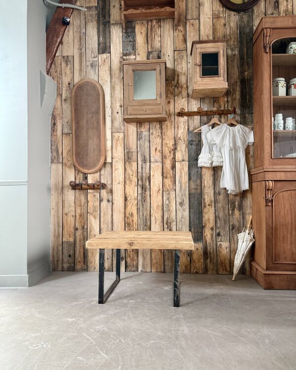 Table basse en bois et métal SNCF