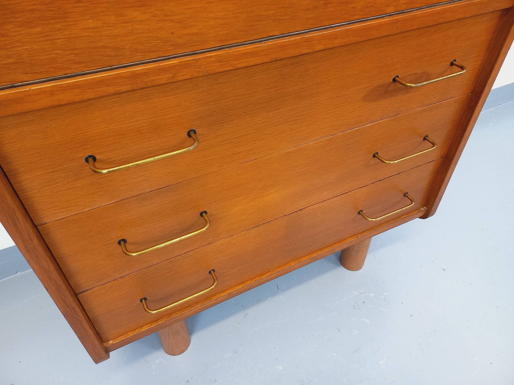 Vintage oak secretary storage furniture from the 1950s and 60s.